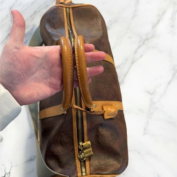 ETRO 1992 Vintage Boston Bag Paisley PVC Leather Duffle with Strap Lock and Key - Picture 5 of 16